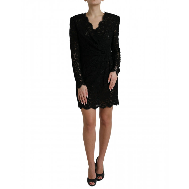 Mini abito tubino in cotone pizzo aderente nero - IT46-XL