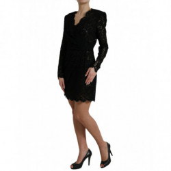 Mini abito tubino in cotone pizzo aderente nero - IT46-XL