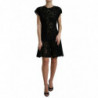 Mini abito a trapezio in cotone pizzo floreale nero - IT42-M