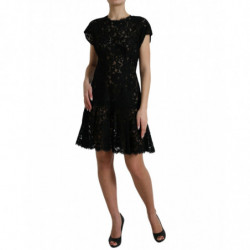 Mini abito a trapezio in cotone pizzo floreale nero - IT42-M