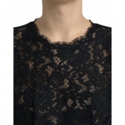Mini abito a trapezio in cotone pizzo floreale nero - IT42-M