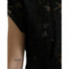 Mini abito a trapezio in cotone pizzo floreale nero - IT42-M