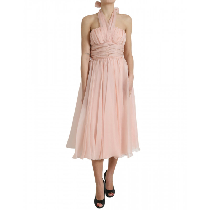 Abito longuette plissettato trapezio scollo all'americana chiffon s