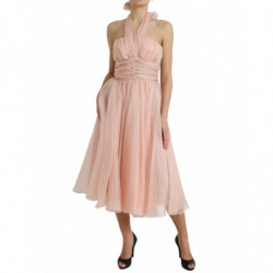 Abito longuette plissettato trapezio scollo all'americana chiffon s