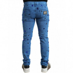 Jeans skinny in denim impreziositi da cristalli blu - IT50 - L