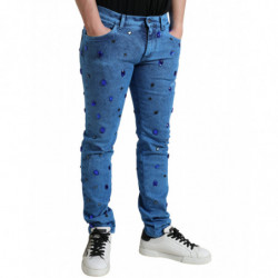Jeans skinny in denim impreziositi da cristalli blu - IT56 - XL