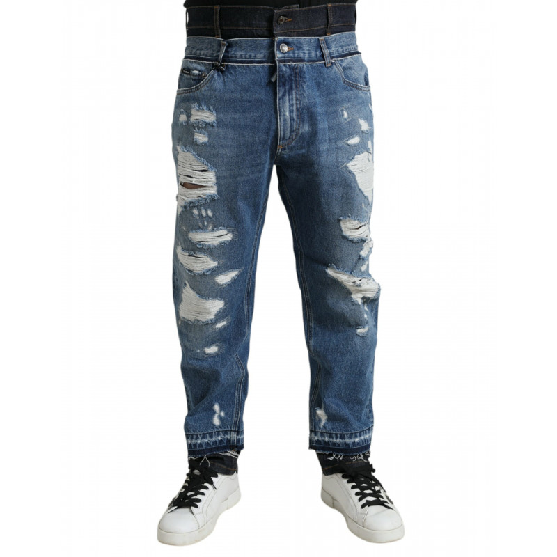 Jeans denim da uomo in cotone stracciato blu - IT52 - L