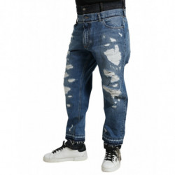 Jeans denim da uomo in cotone stracciato blu - IT54 - XL