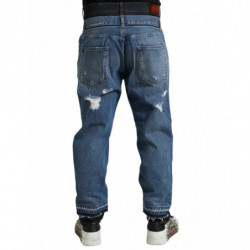 Jeans denim da uomo in cotone stracciato blu - IT54 - XL