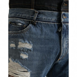 Jeans denim da uomo in cotone stracciato blu - IT54 - XL