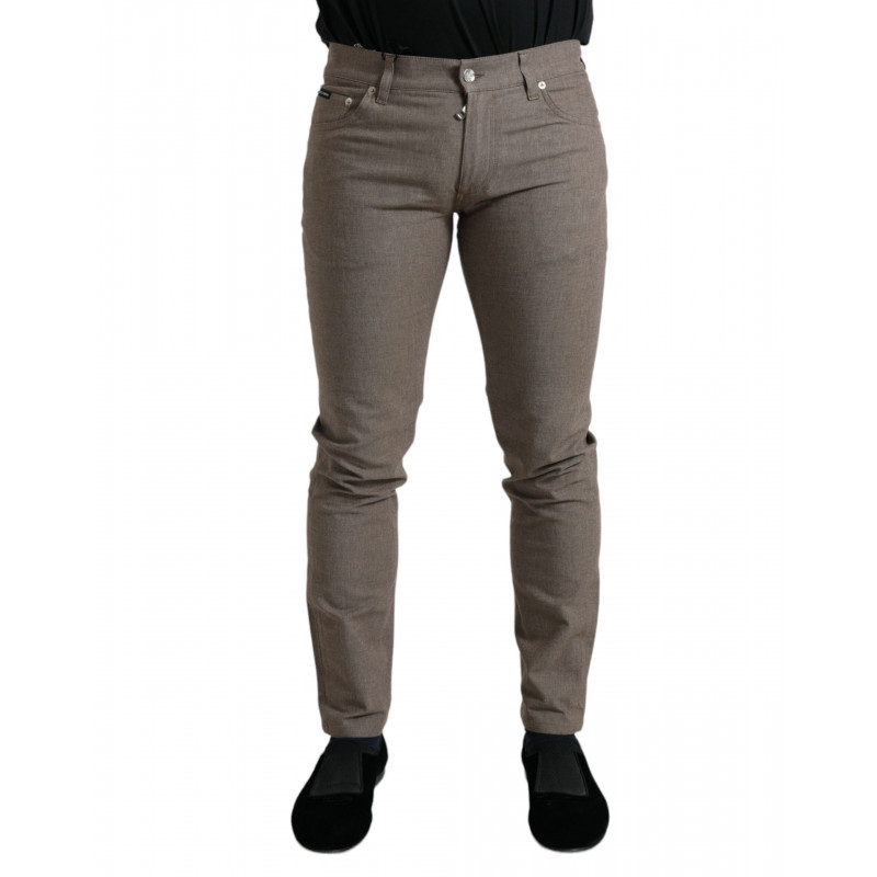 Pantaloni skinny da uomo elasticizzati in cotone marrone - IT48 - M