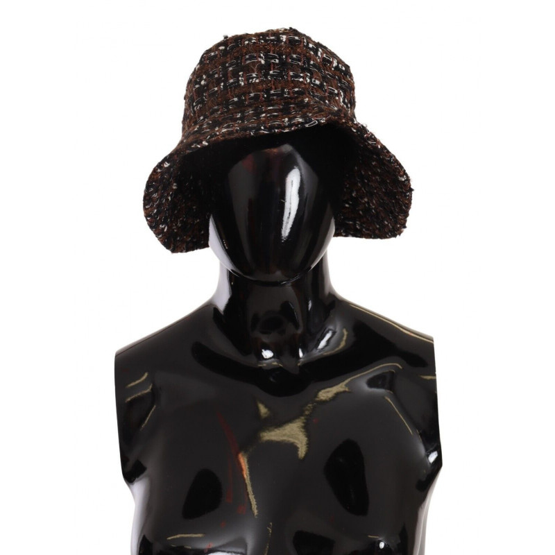 Cappello secchiello tesa larga intrecciata tessuto multicolore - 56