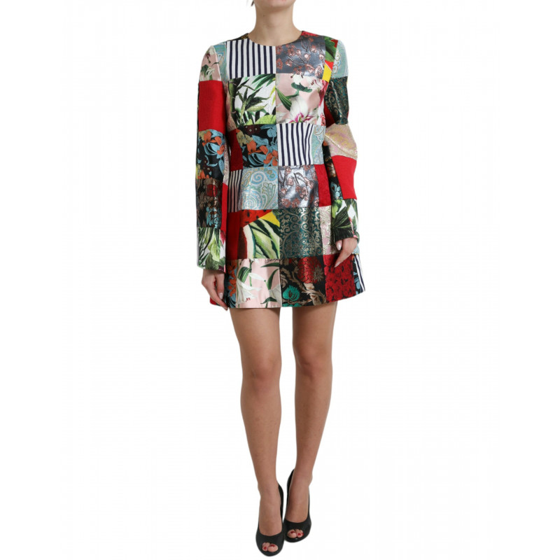 Mini abito a trapezio patchwork floreale multicolor - IT46-XL