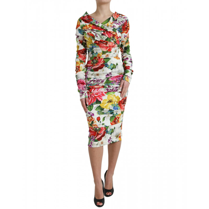 Abito midi in seta tubino floreale multicolor - IT40-S