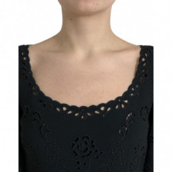 Abito longuette aderente in viscosa con pizzo floreale nero - IT40-S