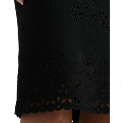 Abito longuette aderente in viscosa con pizzo floreale nero - IT40-S