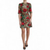 Abito a trapezio in cotone con rose rosse leopardate marroni - IT40-S