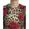 Abito a trapezio in cotone con rose rosse leopardate marroni - IT40-S