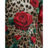 Abito a trapezio in cotone con rose rosse leopardate marroni - IT40-S