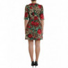 Abito a trapezio in cotone con rose rosse leopardate marroni - IT42-M