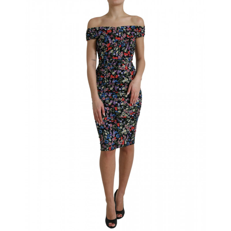Abito a tubino floreale multicolor con spalle scoperte - IT40-S