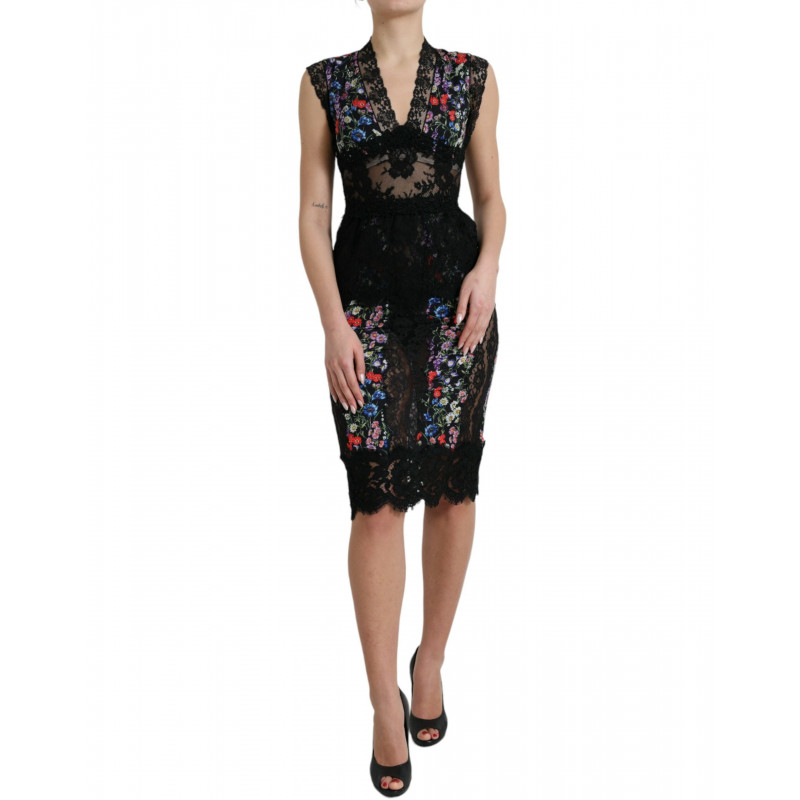 Abito tubino in pizzo con stampa floreale multicolor - IT40-S