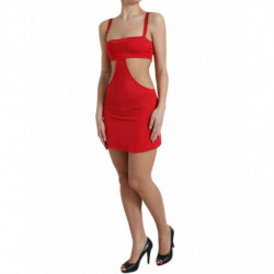 Mini abito senza maniche in tubino di nylon rosso ritagliato - IT40-S