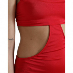 Mini abito senza maniche in tubino di nylon rosso ritagliato - IT40-S