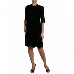 Abito aderente in cotone pizzo floreale nero - IT40-S