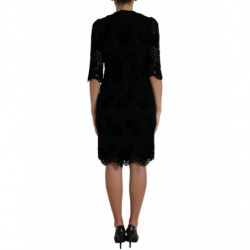 Abito aderente in cotone pizzo floreale nero - IT40-S