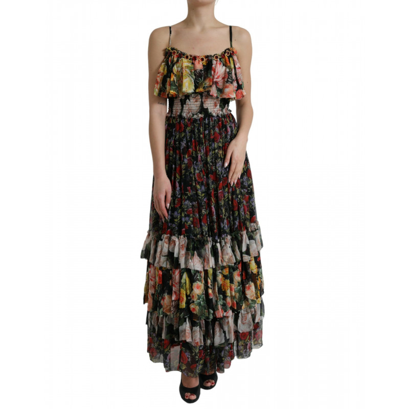 Abito lungo a strati in chiffon floreale multicolore - IT40-S