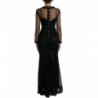 Abito in tulle con rete ricamata floreale nera - IT40-S