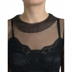 Abito in tulle con rete ricamata floreale nera - IT40-S