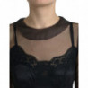 Abito in tulle con rete ricamata floreale nera - IT40-S
