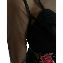 Abito in tulle con rete ricamata floreale nera - IT40-S