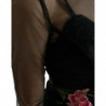 Abito in tulle con rete ricamata floreale nera - IT40-S