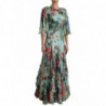 Abito lungo lungo a strati con stampa floreale blu - IT36-XXS
