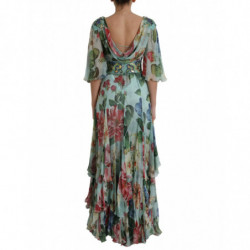 Abito lungo lungo a strati con stampa floreale blu - IT36-XXS