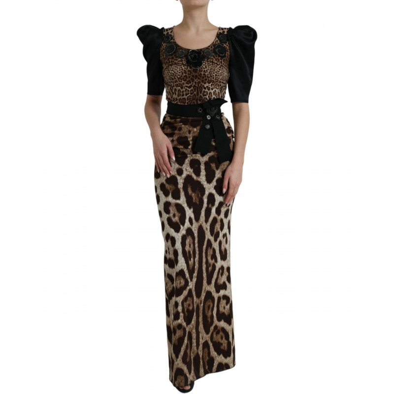 Abito tubino impreziosito da leopardo marrone nero - IT38 - XS