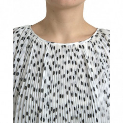 Abito lungo plissettato a trapezio bianco a pois - IT40-S