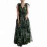 Abito a trapezio in georgette con foglie floccate verde - IT48 - XL