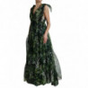 Abito a trapezio in georgette con foglie floccate verde - IT48 - XL