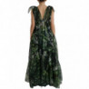 Abito a trapezio in georgette con foglie floccate verde - IT48 - XL