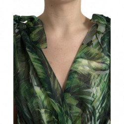 Abito a trapezio in georgette con foglie floccate verde - IT48 - XL