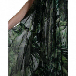 Abito a trapezio in georgette con foglie floccate verde - IT48 - XL