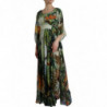 Abito maxi a trapezio con stampa giungla multicolore - IT36-XXS