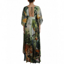 Abito maxi a trapezio con stampa giungla multicolore - IT36-XXS