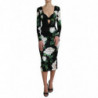 Abito longuette aderente in seta con stampa rose nere - IT38 - XS