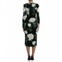 Abito longuette aderente in seta con stampa rose nere - IT38 - XS