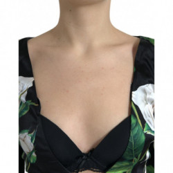 Abito longuette aderente in seta con stampa rose nere - IT38 - XS